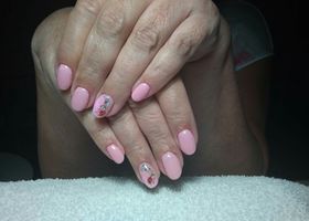 Růžové gelové nehty s beruškou – Modeláž nehtů Brno – Nehty Ilona
