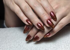 Podzimní nehty s bronzovým spider gelem – Nehtové studio Brno – Nehty Ilona