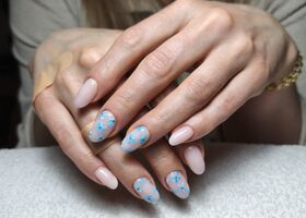 Mléčné nehty s modrými malovanými kvítky – Nehty inspirace – Nehty Ilona