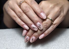 Jemné nehty s diamantovým prachem a černými lístky – Nehty foto – Nehty Ilona