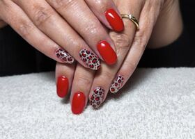 Červené nehty s leopardím vzorem – Úprava nehtů – Nehty Ilona